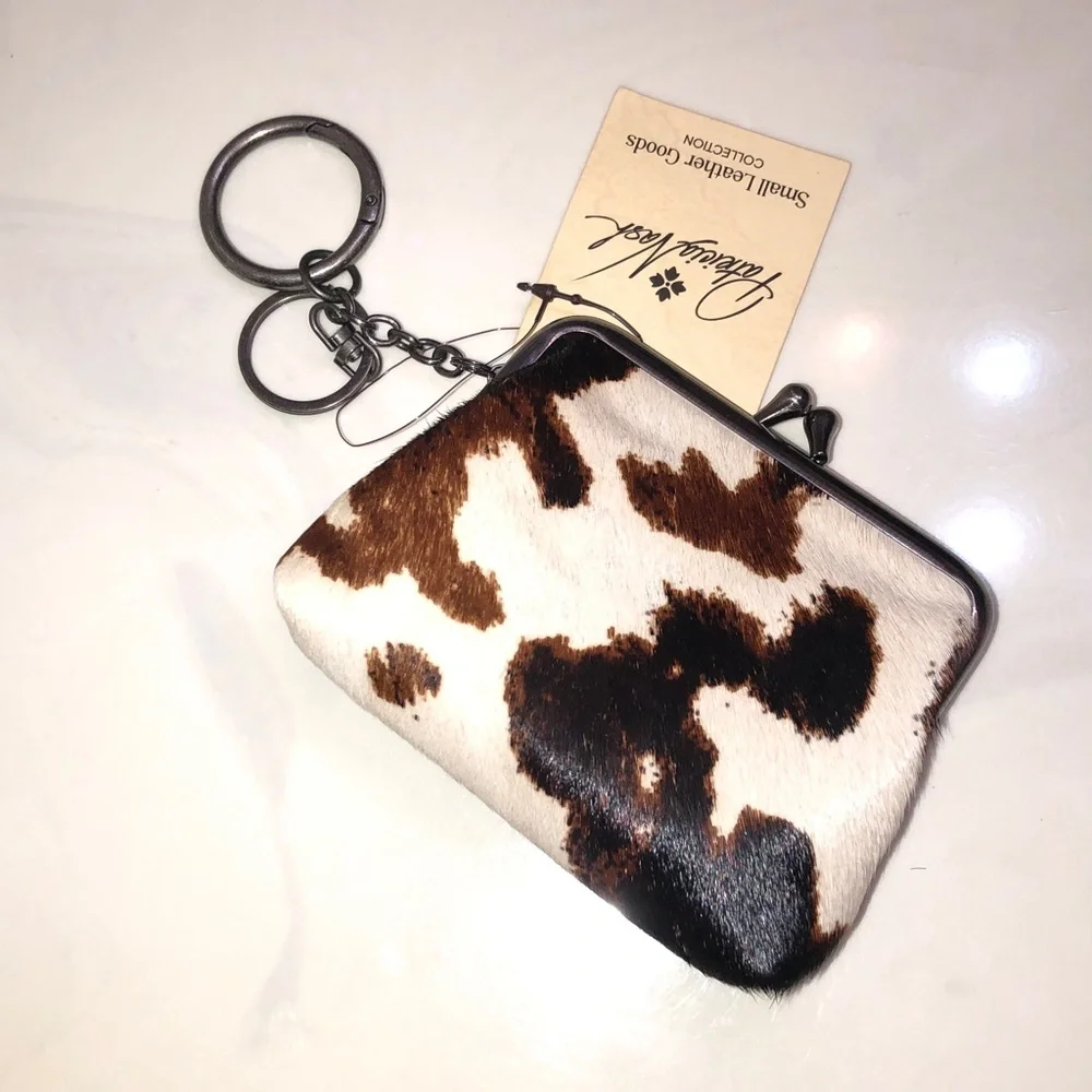 Patricia Nash Cavalino Large Borse Coin Purse Black Leather & Calf Hair NWT